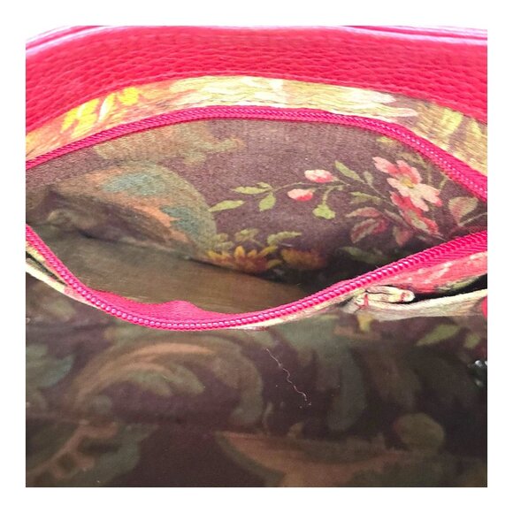 Brighton Dark Red Pebbled Leather Shoulder Handbag Whipstitch Trim Croc Strap - Picture 14 of 16